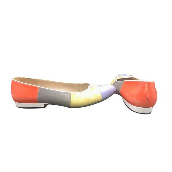 Salvatore Ferragamo Shoes - Salvatore Ferragamo Colorblock Leather Ballet Flats Orange Yellow Lilac 8 B